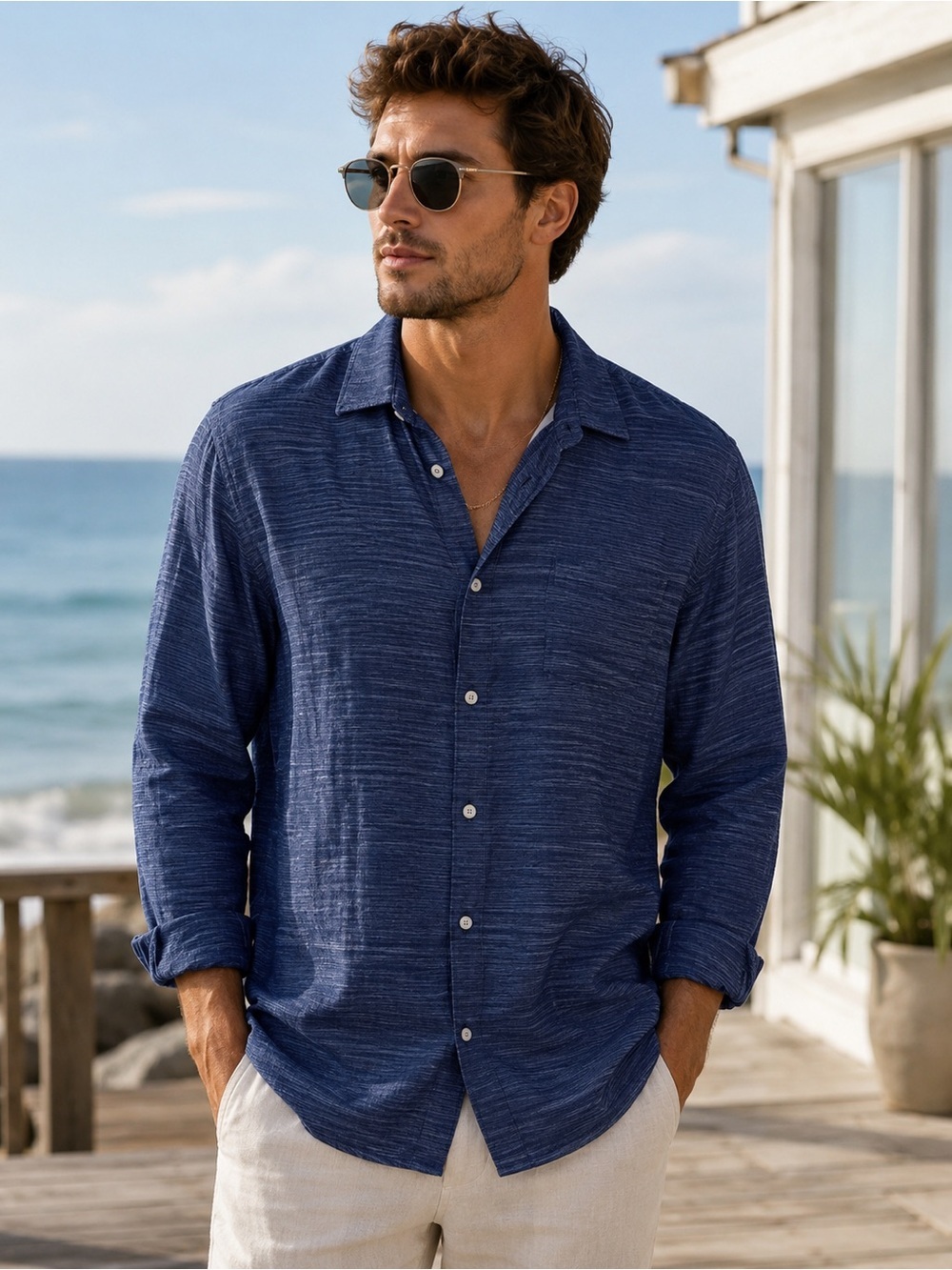Bugatchi Navy Blue Men's Button Up Dress Shirt Size Medium New without Tags
